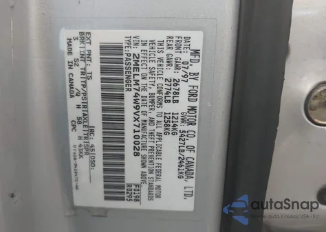 1997 Mercury Grand Marquis Gs from USA, damaged, VIN 2MELM74W9VX710028